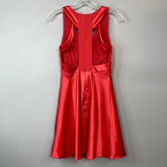 HAILEY Logan Adrianna Papell Red Embossed Satin Short A-Line Dress Juniors' 5/6 - Picture 11 of 11